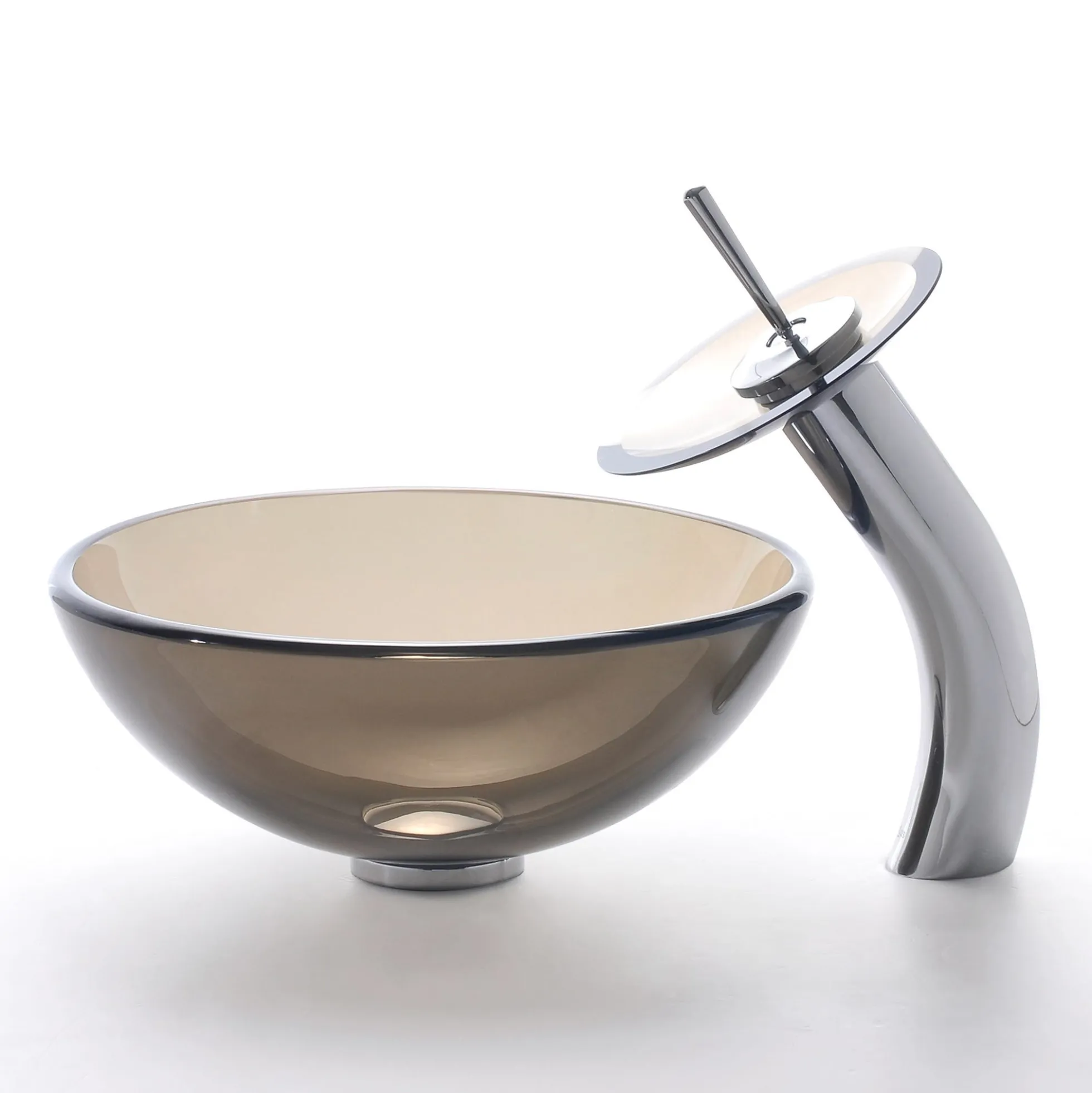 Clear Brown Glass Vessel 14" Bathroom Sink w/ Pop-Up Drain in Oil Rubbed Bronze