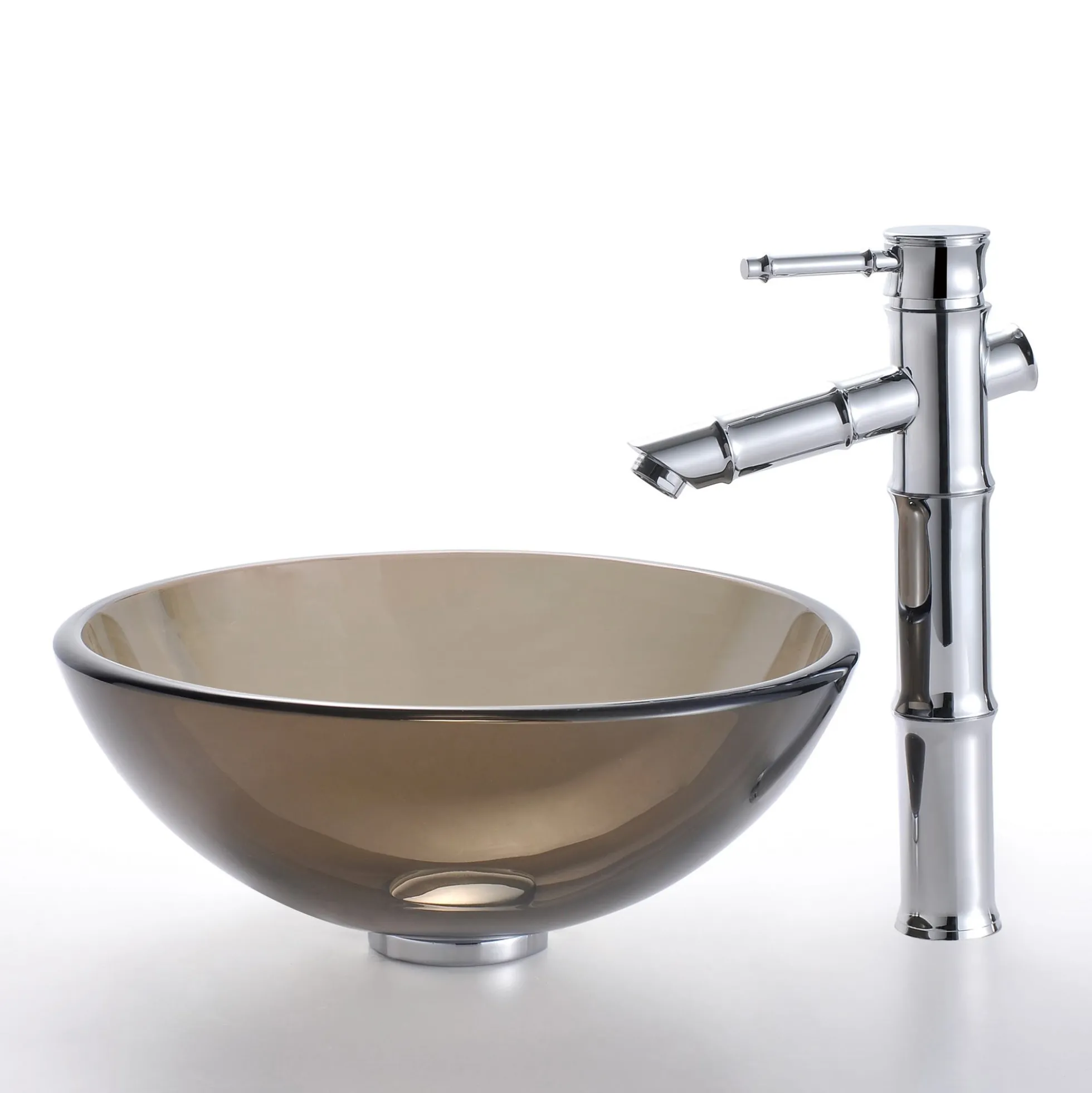 Clear Brown Glass Vessel 14" Bathroom Sink w/ Pop-Up Drain in Oil Rubbed Bronze