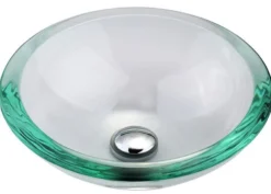 Clear Glass Vessel 17" Bathroom Sink w/ Pop-Up Drain in Chrome