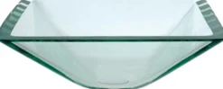 Clear Square Glass Vessel 16 1/2" Bathroom Sink w/ Pop-Up Drain in Chrome