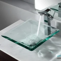 Clear Square Glass Vessel 16 1/2