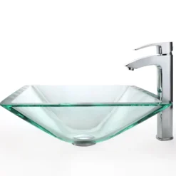 Clear Square Glass Vessel 16 1/2