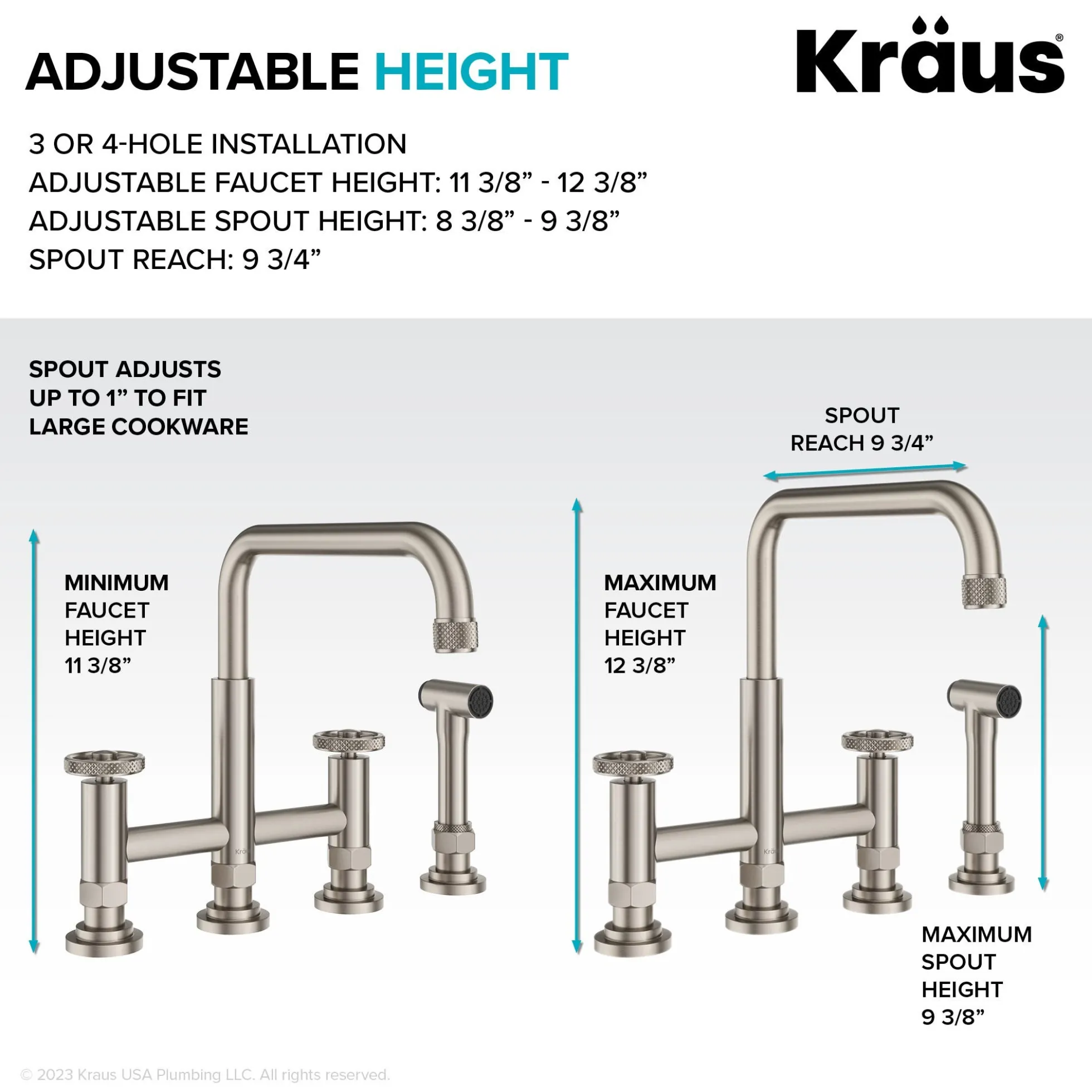 Color-Changing Industrial Bridge Kitchen Faucet with Side Sprayer and ColorSmart™ Technology in Matte Black / Grey