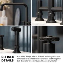 Color-Changing Industrial Bridge Kitchen Faucet with Side Sprayer and ColorSmart™ Technology in Matte Black / Grey