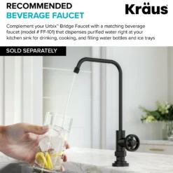 Color-Changing Industrial Bridge Kitchen Faucet with Side Sprayer and ColorSmart™ Technology in Matte Black / Grey