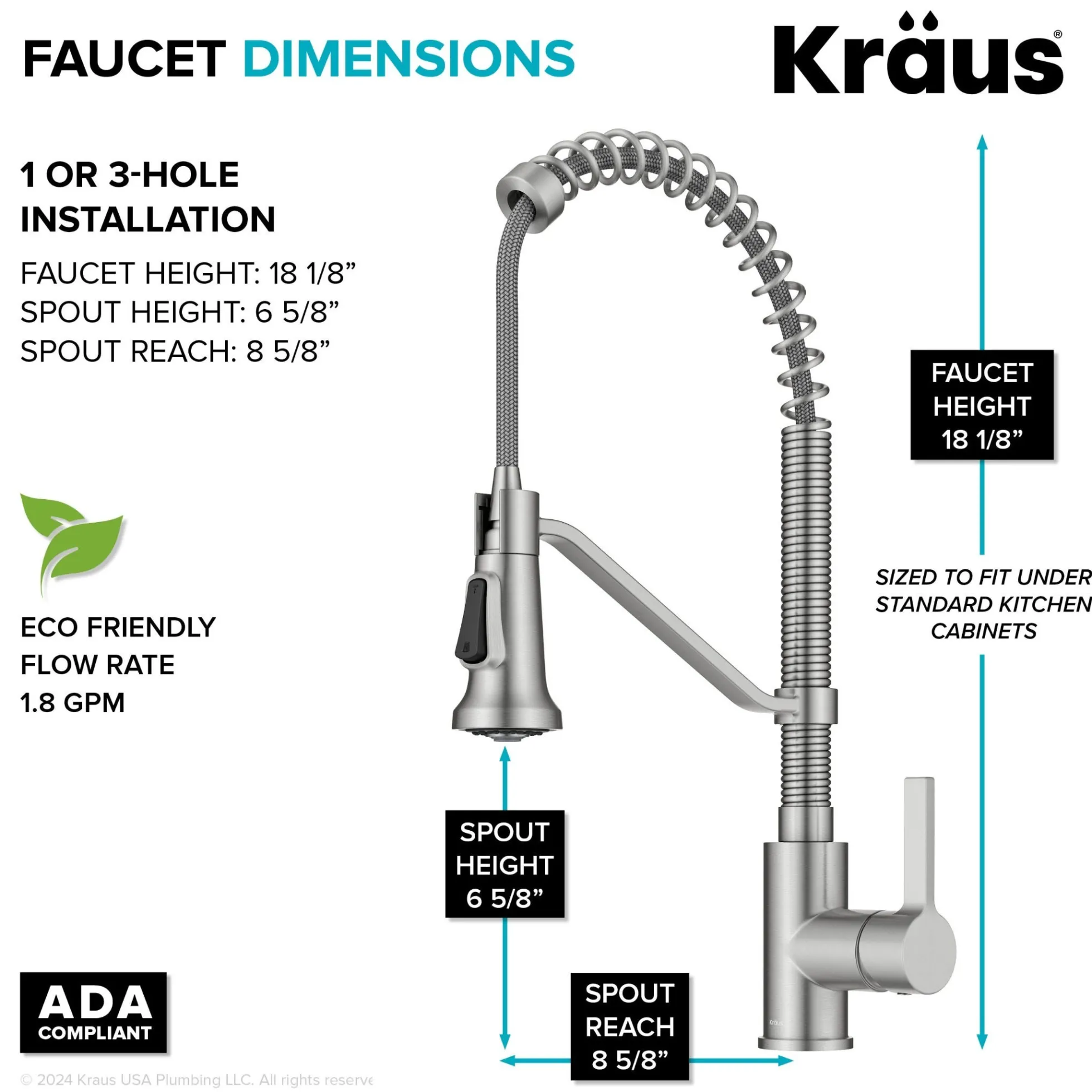 Commercial Style 2-Function Single Handle Pull Down Kitchen Faucet in Spot-Free Stainless Steel