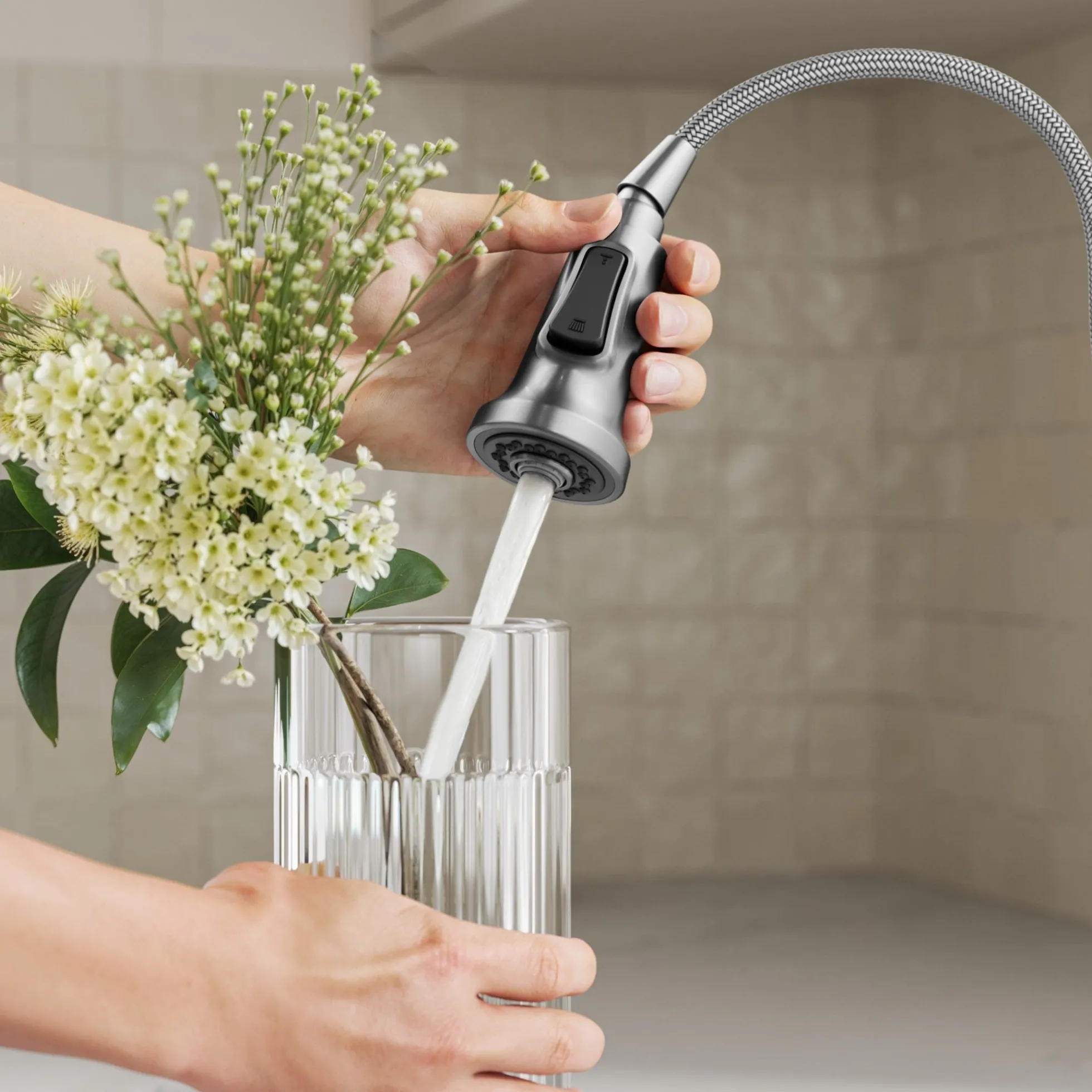 Commercial Style 2-Function Single Handle Pull Down Kitchen Faucet in Spot-Free Stainless Steel