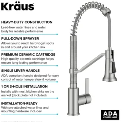 Commercial Style 2-Function Single Handle Pull Down Kitchen Faucet in Spot-Free Stainless Steel