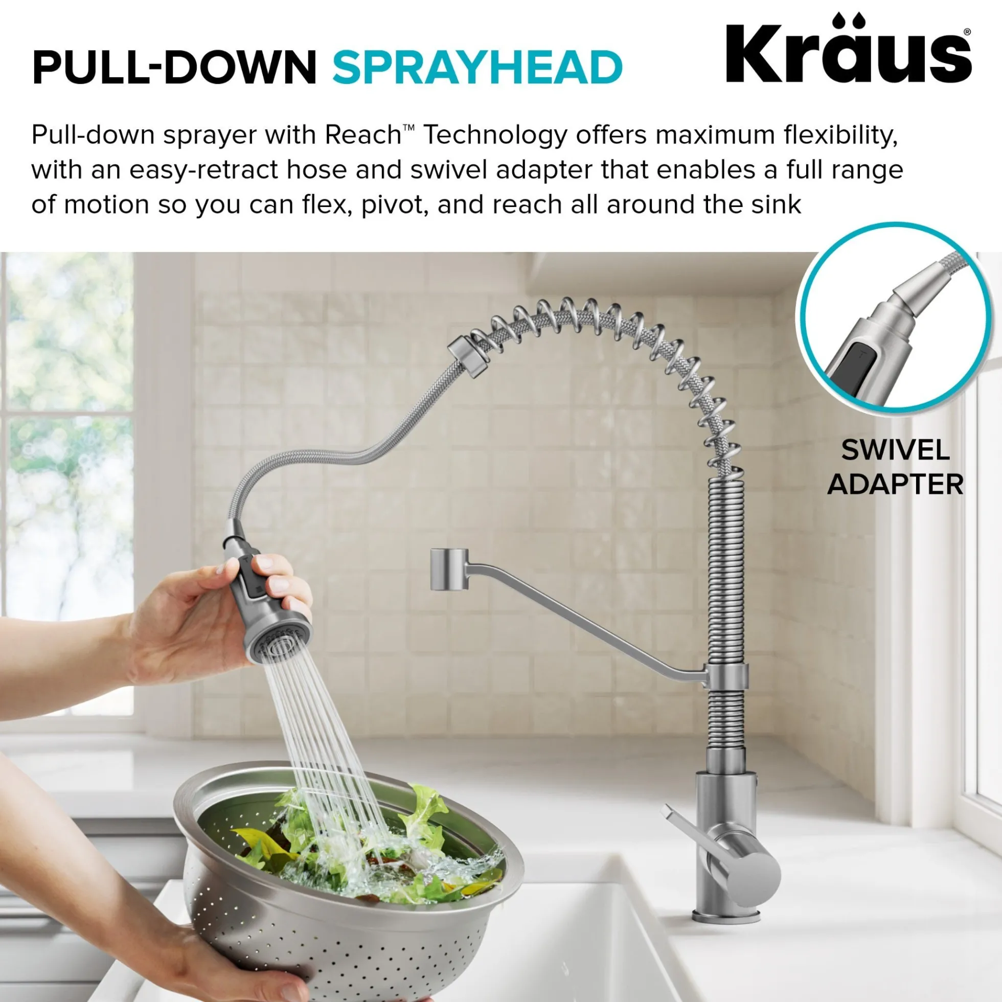 Commercial Style 2-Function Single Handle Pull Down Kitchen Faucet in Spot-Free Stainless Steel