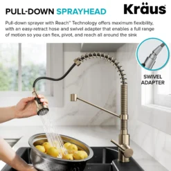 Commercial Style 2-Function Single Handle Pull Down Kitchen Faucet in Spot-Free Antique Champagne Bronze