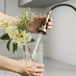Commercial Style 2-Function Single Handle Pull Down Kitchen Faucet in Spot-Free Antique Champagne Bronze