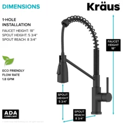 Commercial Style 2-Function Single Handle Pull Down Kitchen Faucet in Matte Black