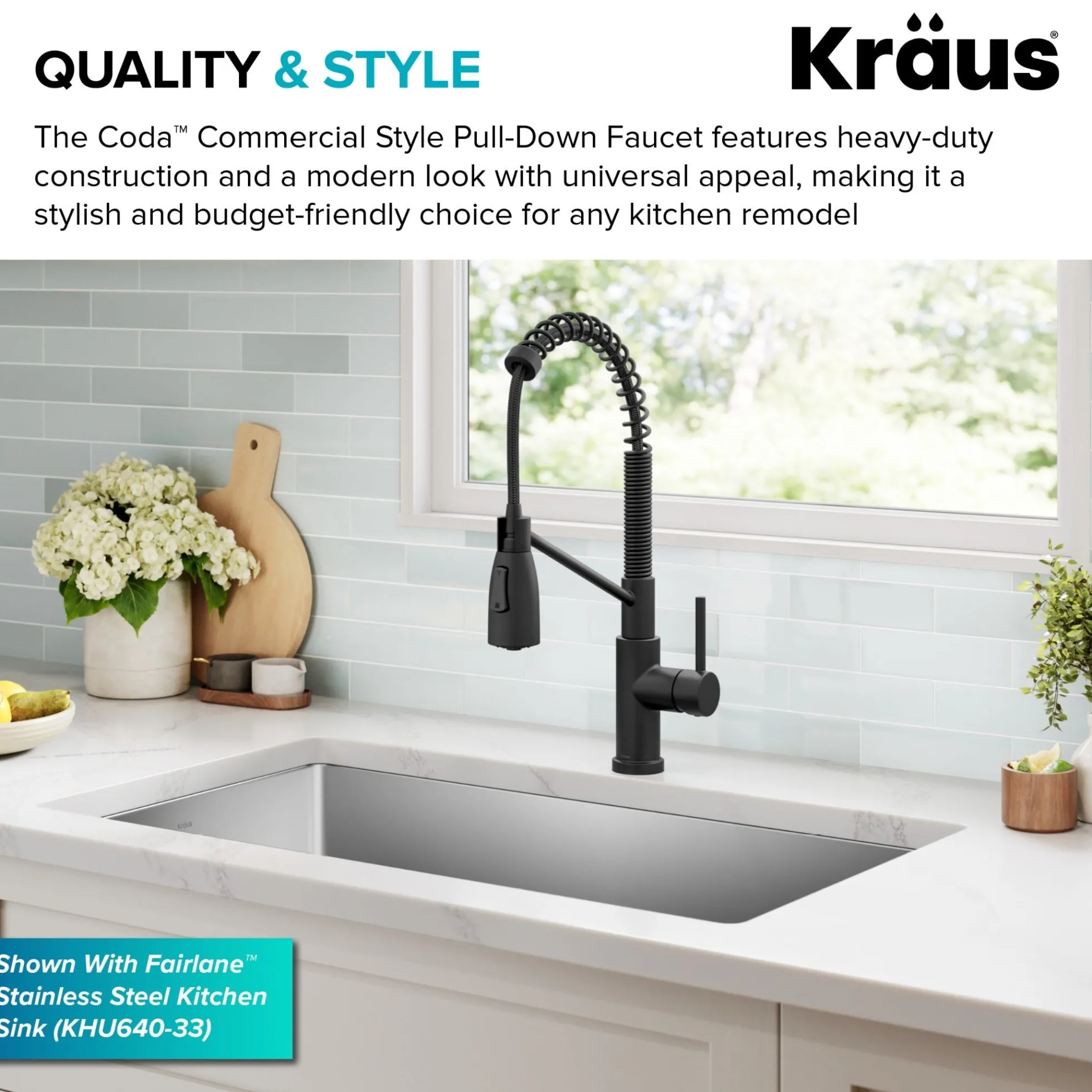 Commercial Style 2-Function Single Handle Pull Down Kitchen Faucet in Matte Black