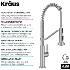 Commercial Style 2-Function Single Handle Pull Down Kitchen Faucet in Spot-Free Stainless Steel