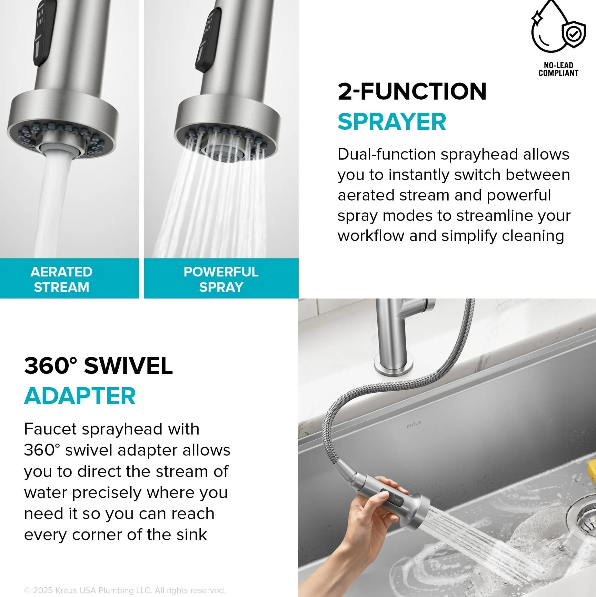 Commercial Style 2-Function Single Handle Pull Down Kitchen Faucet in Spot-Free Stainless Steel