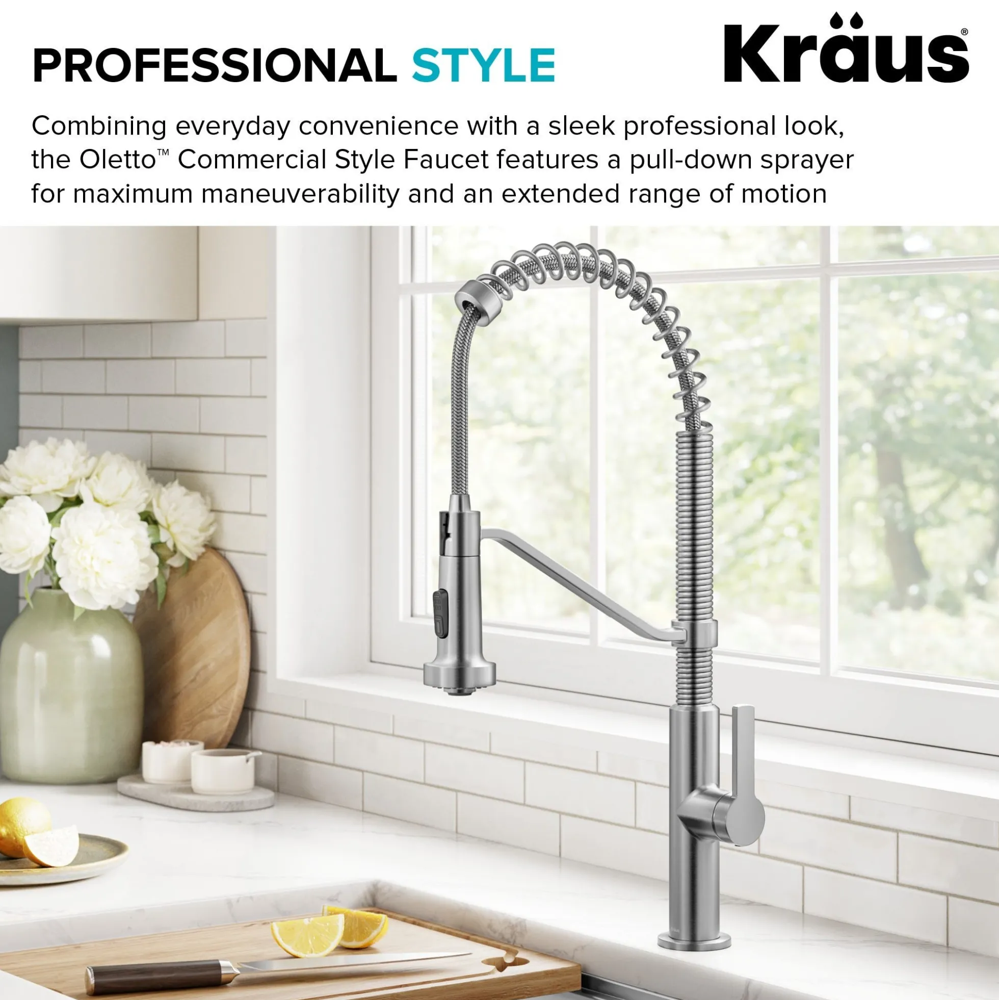 Commercial Style 2-Function Single Handle Pull Down Kitchen Faucet in Spot-Free Stainless Steel
