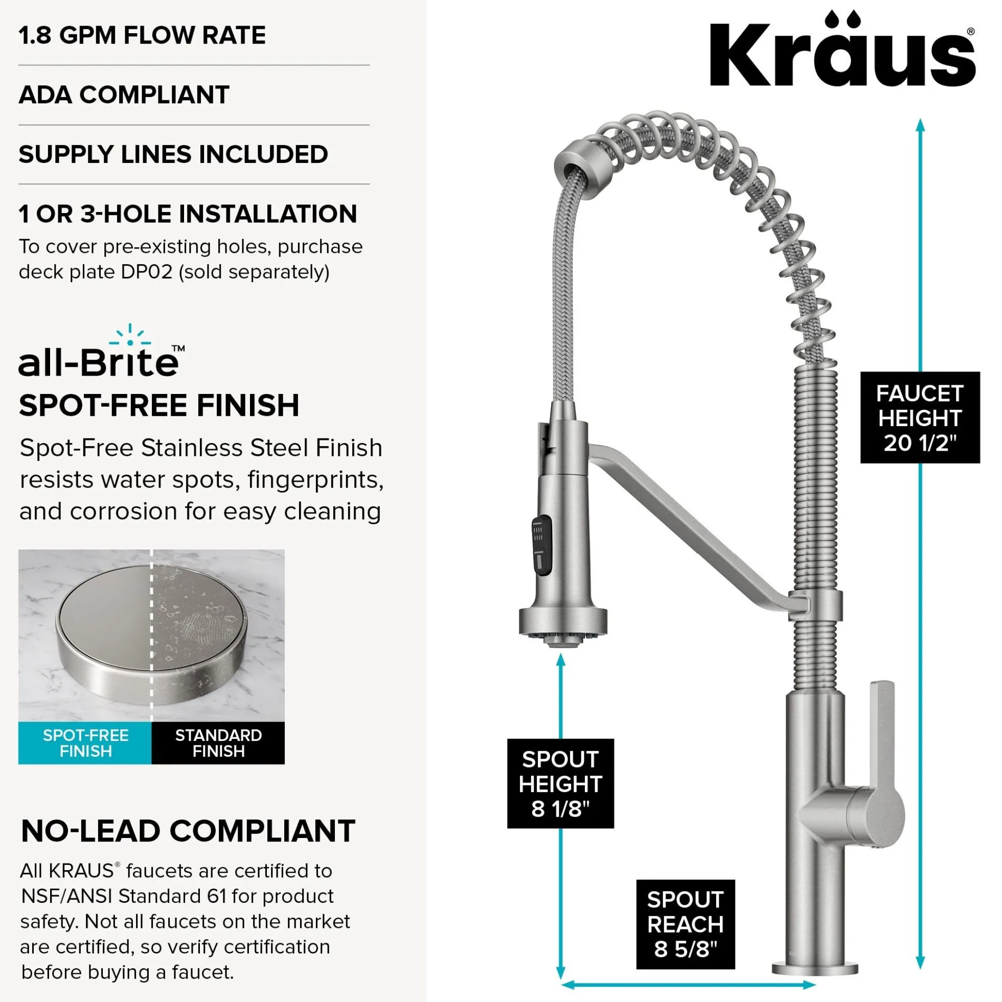 Commercial Style 2-Function Single Handle Pull Down Kitchen Faucet in Spot-Free Stainless Steel
