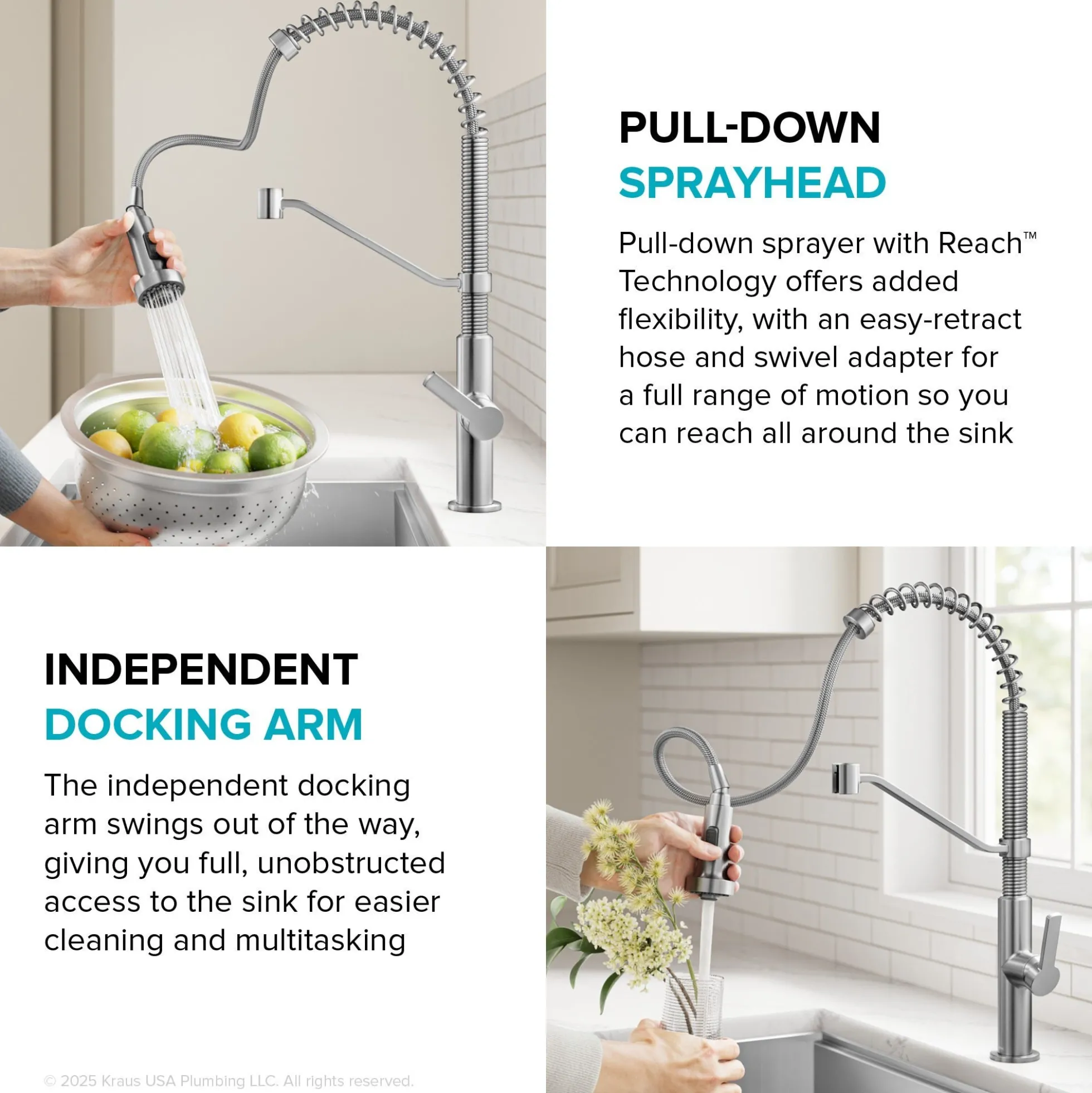 Commercial Style 2-Function Single Handle Pull Down Kitchen Faucet in Spot-Free Stainless Steel