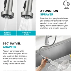 Commercial Style 2-Function Single Handle Pull Down Kitchen Faucet in Matte Black