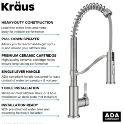 Commercial Style 2-Function Single Handle Pull Down Kitchen Faucet in Spot-Free Stainless Steel