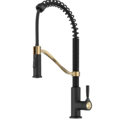 Commercial Style 2-Function Single Handle Pull Down Kitchen Faucet in Spot-Free Brushed Brass / Matte Black