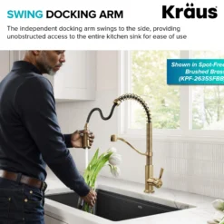 Commercial Style 2-Function Single Handle Pull Down Kitchen Faucet in Spot-Free Brushed Brass / Matte Black