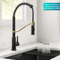 Commercial Style 2-Function Single Handle Pull Down Kitchen Faucet in Spot-Free Brushed Brass / Matte Black