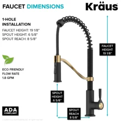 Commercial Style 2-Function Single Handle Pull Down Kitchen Faucet in Spot-Free Brushed Brass / Matte Black