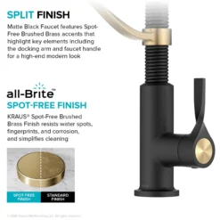 Commercial Style 2-Function Single Handle Pull Down Kitchen Faucet in Spot-Free Brushed Brass / Matte Black