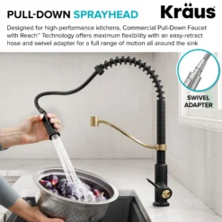 Commercial Style 2-Function Single Handle Pull Down Kitchen Faucet in Spot-Free Brushed Brass
