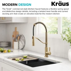 Commercial Style 2-Function Single Handle Pull Down Kitchen Faucet in Spot-Free Brushed Brass