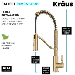 Commercial Style 2-Function Single Handle Pull Down Kitchen Faucet in Spot-Free Brushed Brass