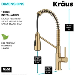 Commercial Style 2-Function Single Handle Pull Down Kitchen Faucet in Spot-Free Brushed Brass