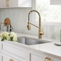 Commercial Style 2-Function Single Handle Pull Down Kitchen Faucet in Spot-Free Brushed Brass