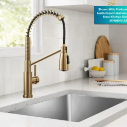 Commercial Style 2-Function Single Handle Pull Down Kitchen Faucet in Spot-Free Brushed Brass