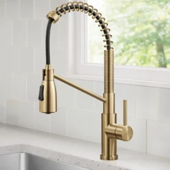 Commercial Style 2-Function Single Handle Pull Down Kitchen Faucet in Spot-Free Brushed Brass