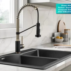 Commercial Style 2-Function Single Handle Pull Down Kitchen Faucet in Spot-Free Antique Champagne Bronze / Matte Black