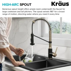 Commercial Style 2-Function Single Handle Pull Down Kitchen Faucet in Spot-Free Antique Champagne Bronze / Matte Black