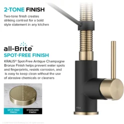 Commercial Style 2-Function Single Handle Pull Down Kitchen Faucet in Spot-Free Antique Champagne Bronze / Matte Black