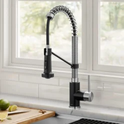 Commercial Style 2-Function Single Handle Pull Down Kitchen Faucet in Spot-Free Stainless Steel / Matte Black