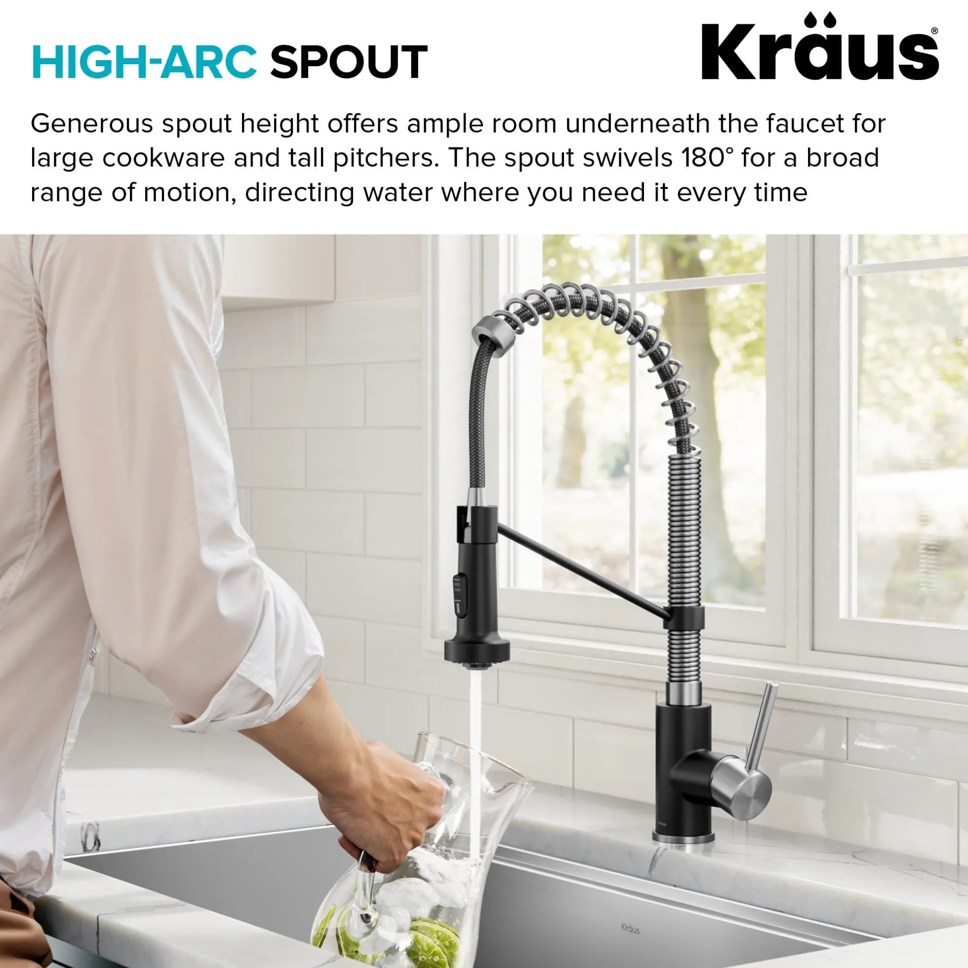Commercial Style 2-Function Single Handle Pull Down Kitchen Faucet in Spot-Free Stainless Steel / Matte Black