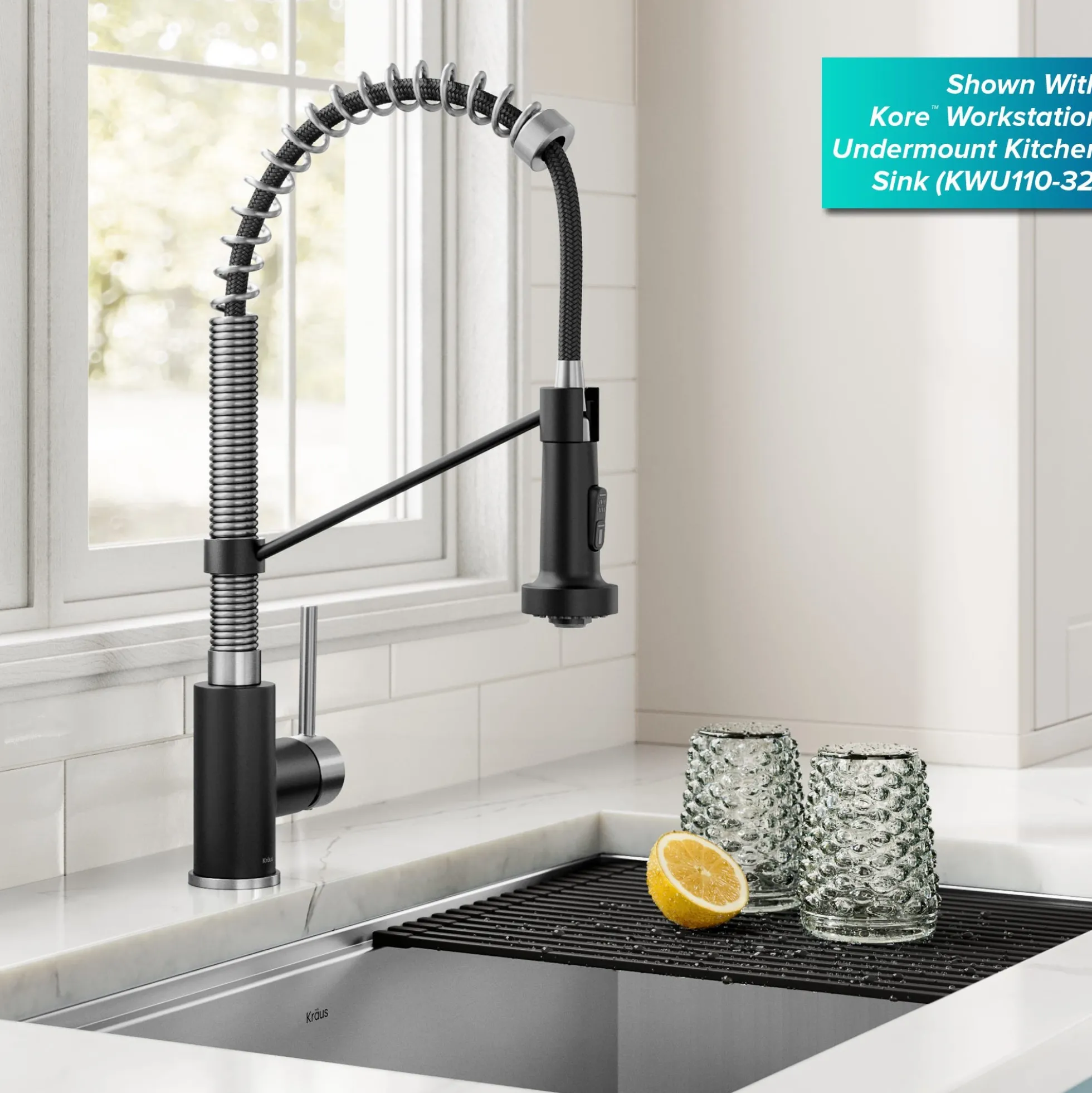 Commercial Style 2-Function Single Handle Pull Down Kitchen Faucet in Spot-Free Stainless Steel / Matte Black