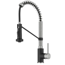 Commercial Style 2-Function Single Handle Pull Down Kitchen Faucet in Spot-Free Stainless Steel / Matte Black