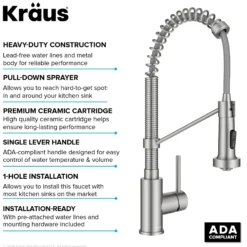 Commercial Style 2-Function Single Handle Pull Down Kitchen Faucet in Stainless Steel