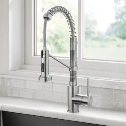 Commercial Style 2-Function Single Handle Pull Down Kitchen Faucet in Stainless Steel