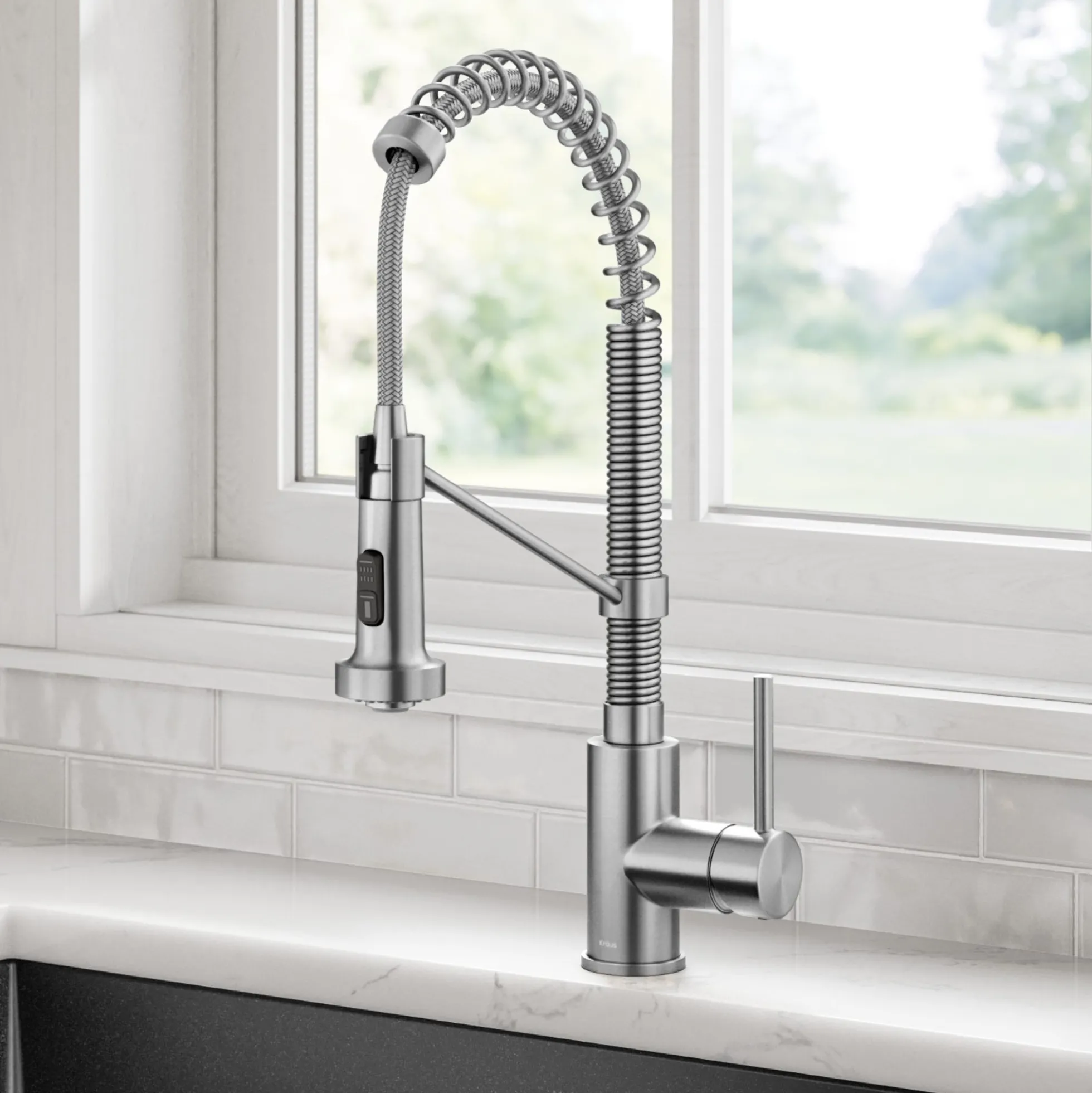 Commercial Style 2-Function Single Handle Pull Down Kitchen Faucet in Stainless Steel
