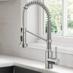Commercial Style 2-Function Single Handle Pull Down Kitchen Faucet in Stainless Steel
