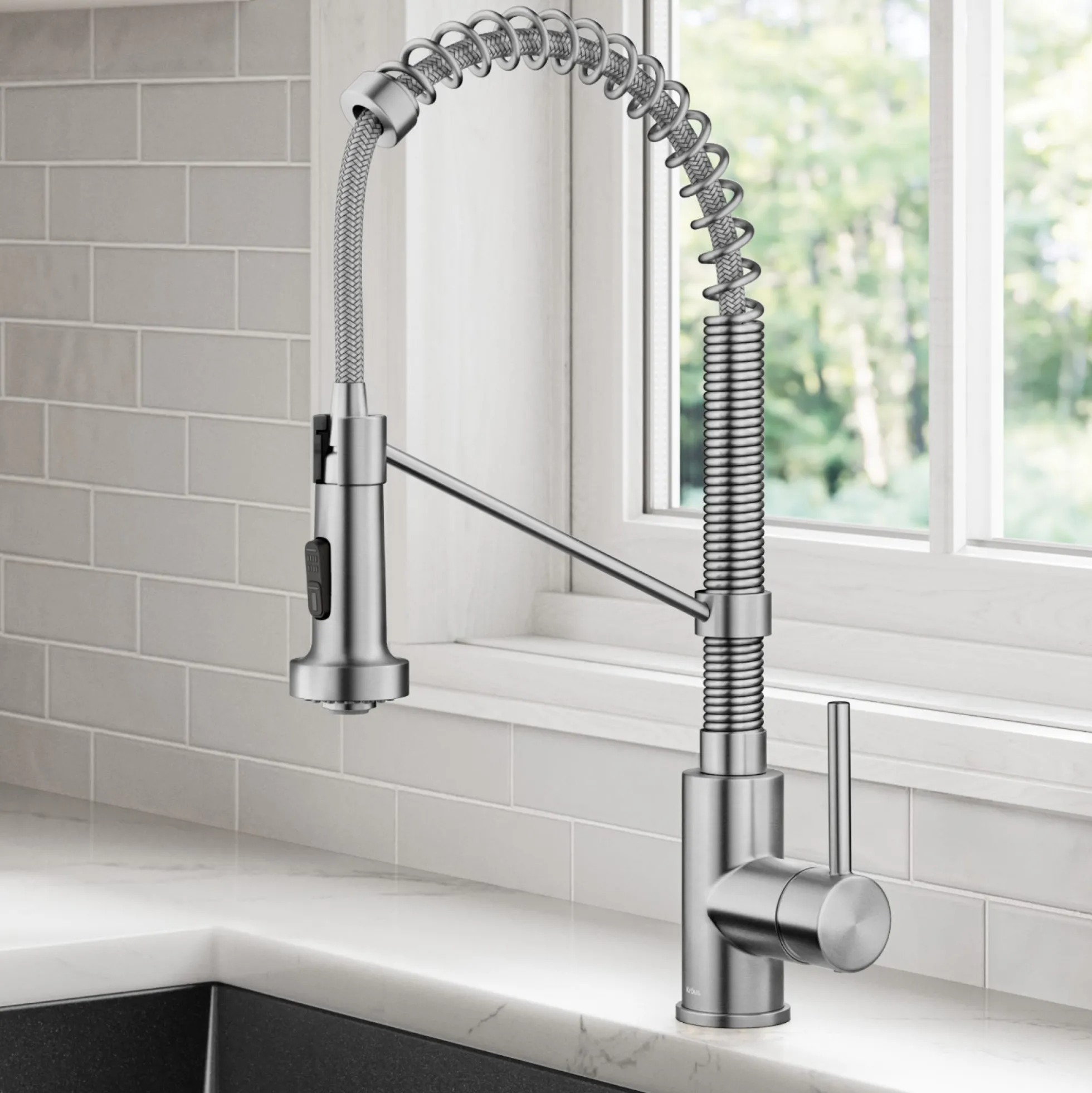 Commercial Style 2-Function Single Handle Pull Down Kitchen Faucet in Stainless Steel
