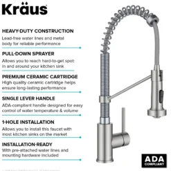 Commercial Style 2-Function Single Handle Pull Down Kitchen Faucet in Stainless Steel / Chrome