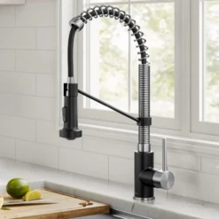 Commercial Style 2-Function Single Handle Pull Down Kitchen Faucet in Stainless Steel / Matte Black